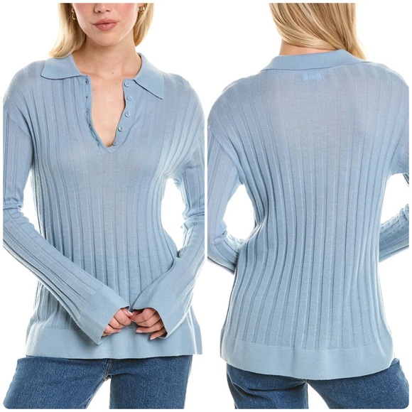 Sablyn Cashmere Polo Sweater Pullover Ribbed Blue Size Small - Picture 1 of 7